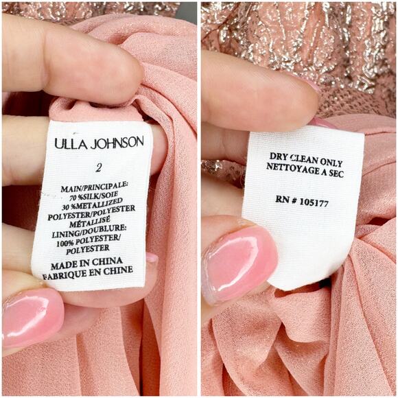 Ulla Johnson Ondine Pink Gold Tourmaline Metallic Rare Long Ruffle Gown 2 - NWT - Picture 7 of 7